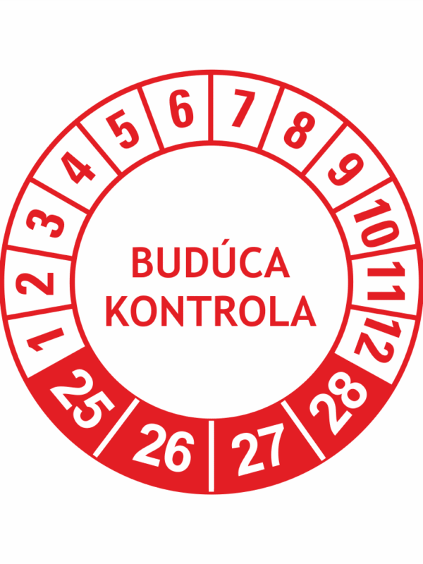 Kontrolné a kalibračné značení - Koliesko na 4 roky: Budúca kontrola 2025/26/27/28 (Červené)