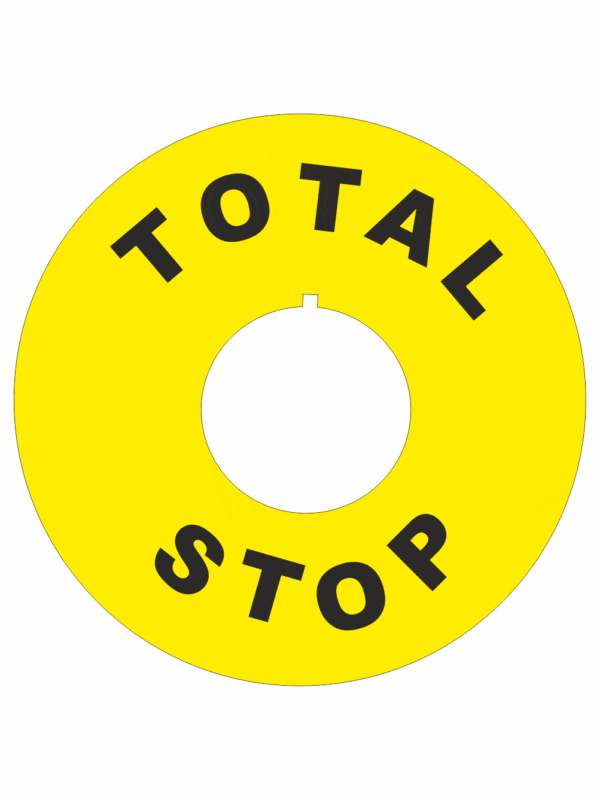 Značenie strojov a zariadenie - Označenie Núdzového zastavení: TOTAL STOP (Kruh)