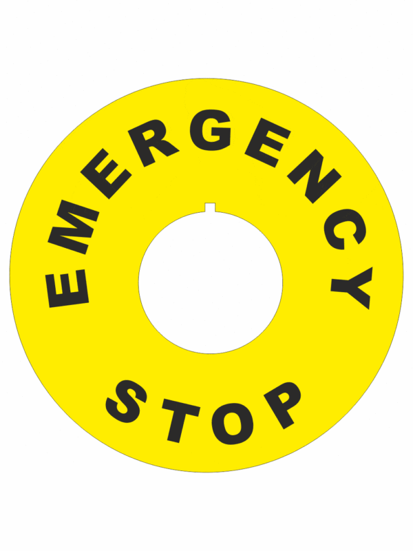 Značenie strojov a zariadenie - Označenie Núdzového zastavení: EMERGENCY STOP (Kruh)