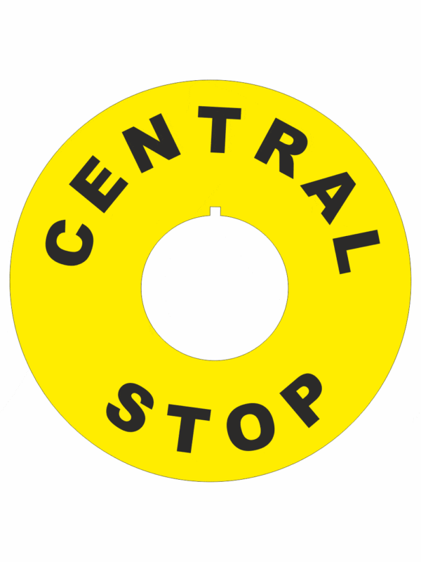 Značenie strojov a zariadenie - Označenie Núdzového zastavení: CENTRAL STOP (Kruh)
