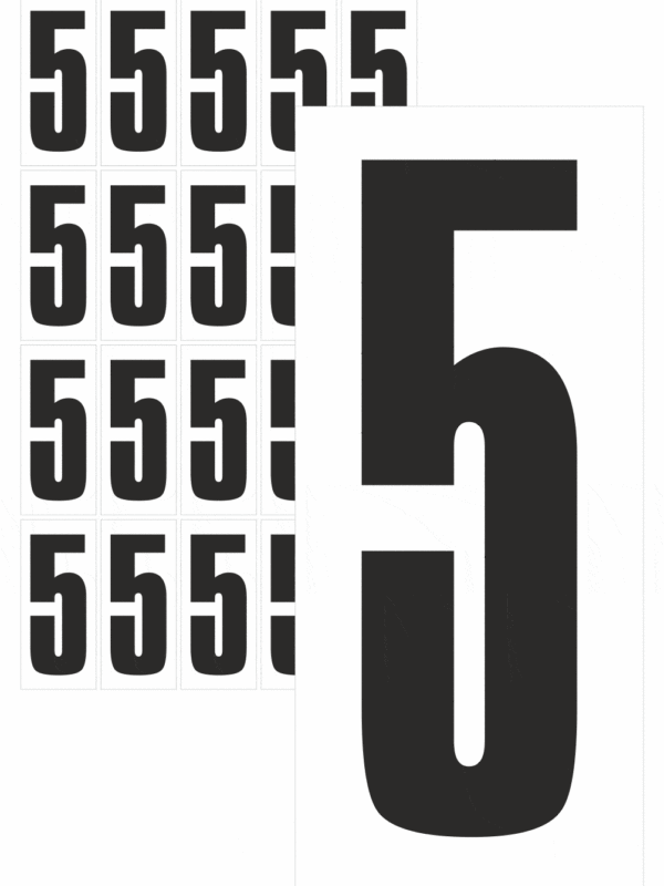 Značky písmen a čísel - Samolepiace tlačené číslo na bielom podklade: 5 (Čierné)