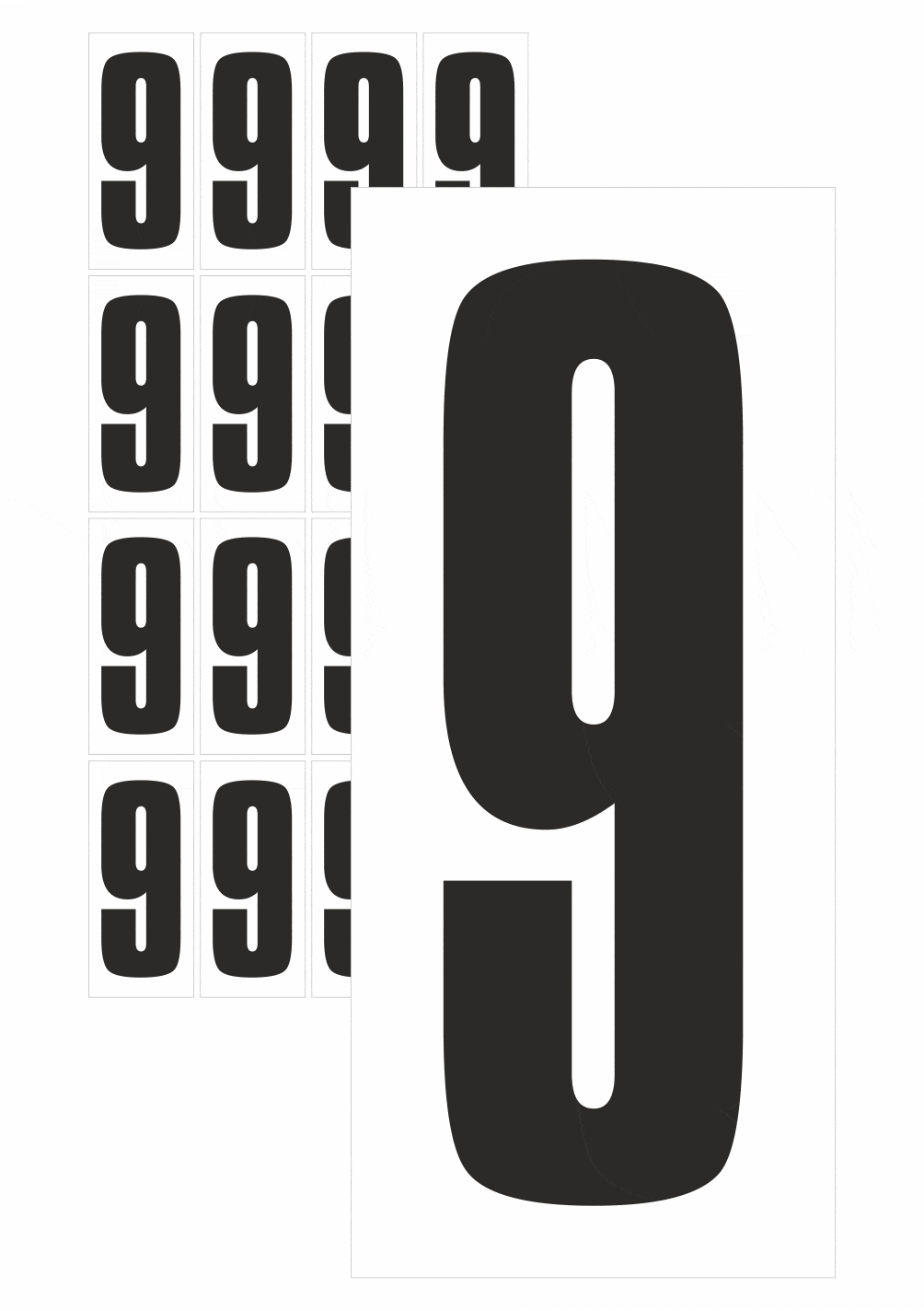 cis509 Značky písmen a čísel - Samolepiace tlačené číslo na bielom podklade: 9 (Čierné)