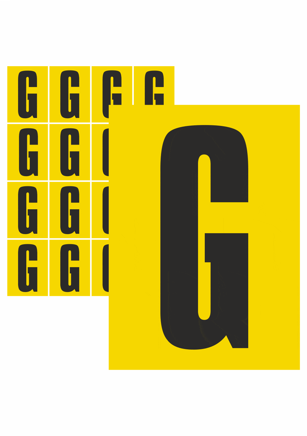 pis007g Značky písmen a čísel - Samolepiace tlačené písmeno: G (Žltý podklad)
