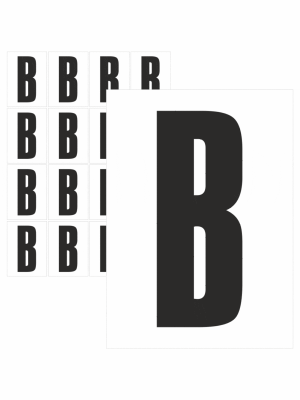 Značky písmen a čísel - Samolepiace tlačené písmeno na bielom podklade: B (Čierne)