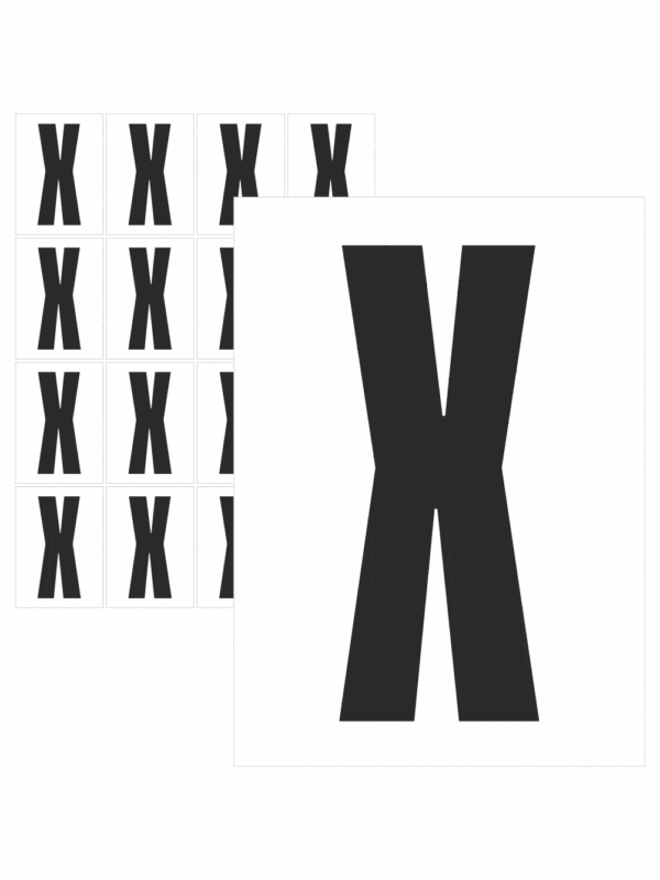 Značky písmen a čísel - Samolepiace tlačené písmeno na bielom podklade: X ( Čierne)