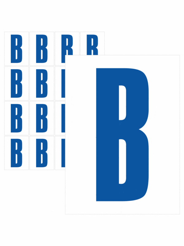 Značky písmen a čísel - Samolepiace tlačené písmeno na bielom podklade: B (Modré)