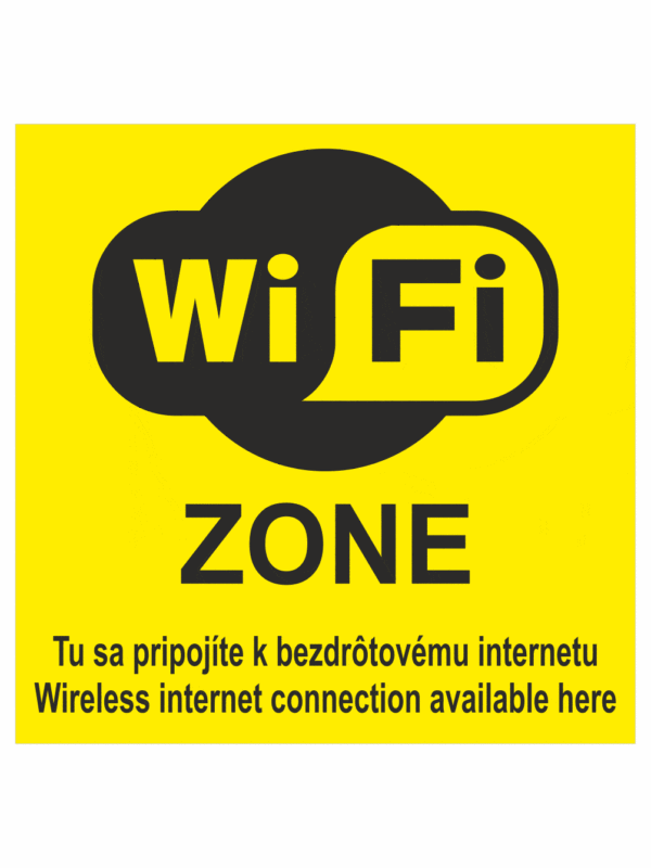 Značenie budov a priestorov - Označenie wifi pripojenie: WiFi zone / Tu sa pripojte (žltá)