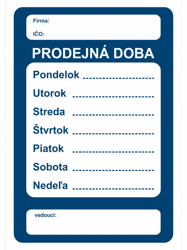 Značenie budov a priestorov - miestnosti a priestory: Prodejná doba