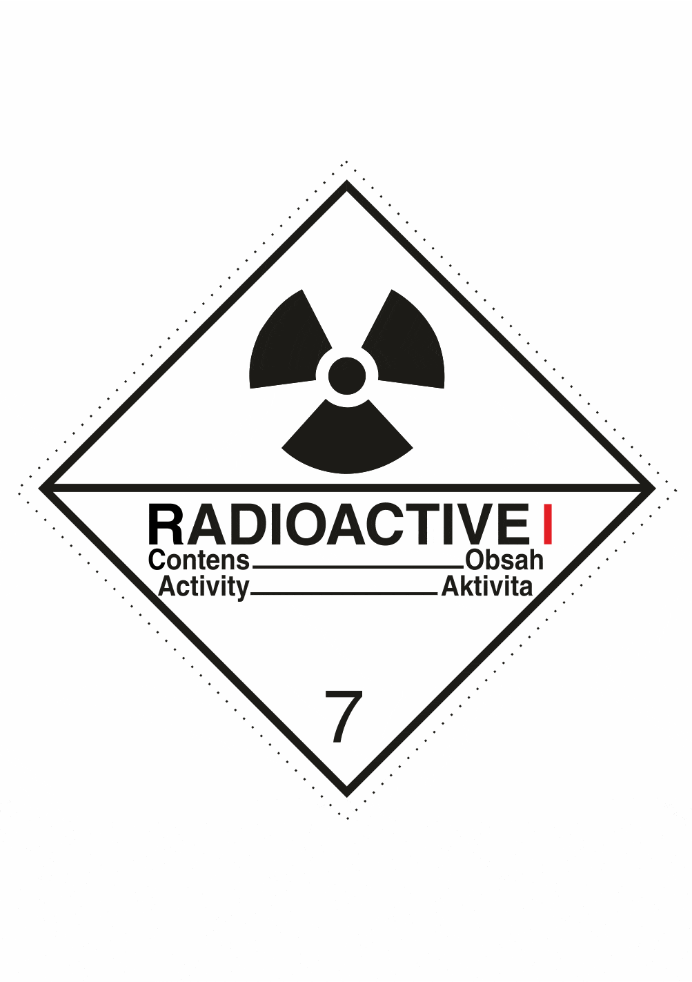 29007 Označenie obalov nebezpečných látok - Symboly ADR: Radioaktívne látky kategorie I č.7