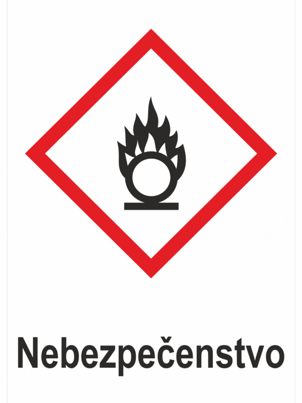 Označenie obalov nebezpečných látok - Výstražné symboly GHS/CLP s textom Nebezpečenstvo: Oxidujúci
