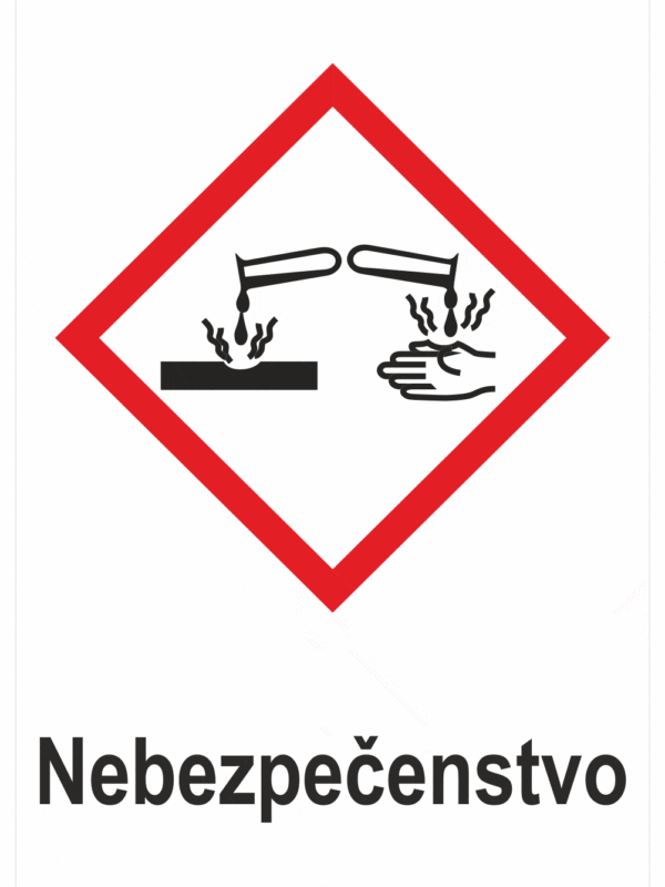 Označenie obalov nebezpečných látok - Výstražné symboly GHS/CLP s textom Nebezpečenstvo: Korozívne