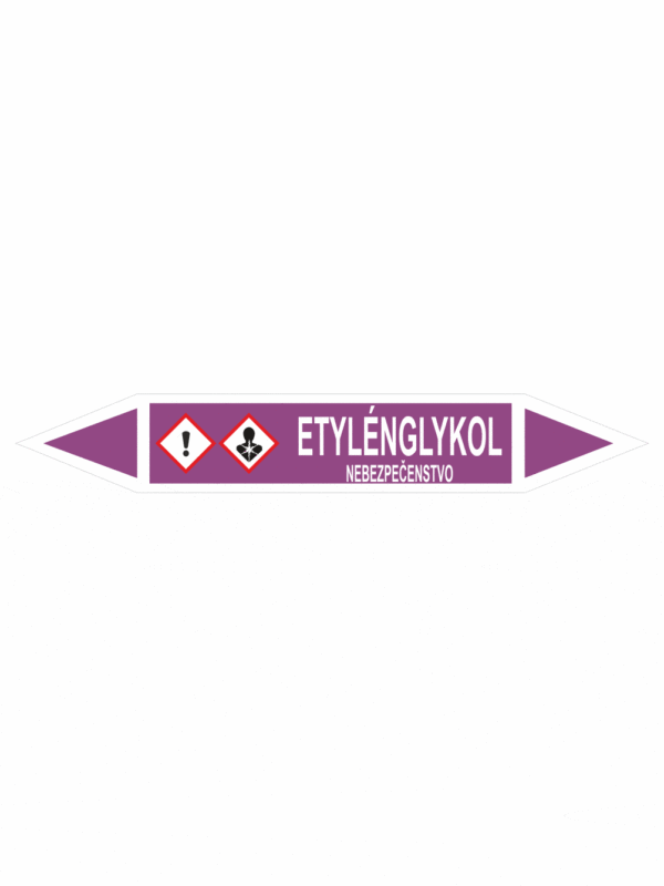 Značenie potrubí - Obojsmerné šípky se symboly: Etylénglykol / Nebezpečenstvo