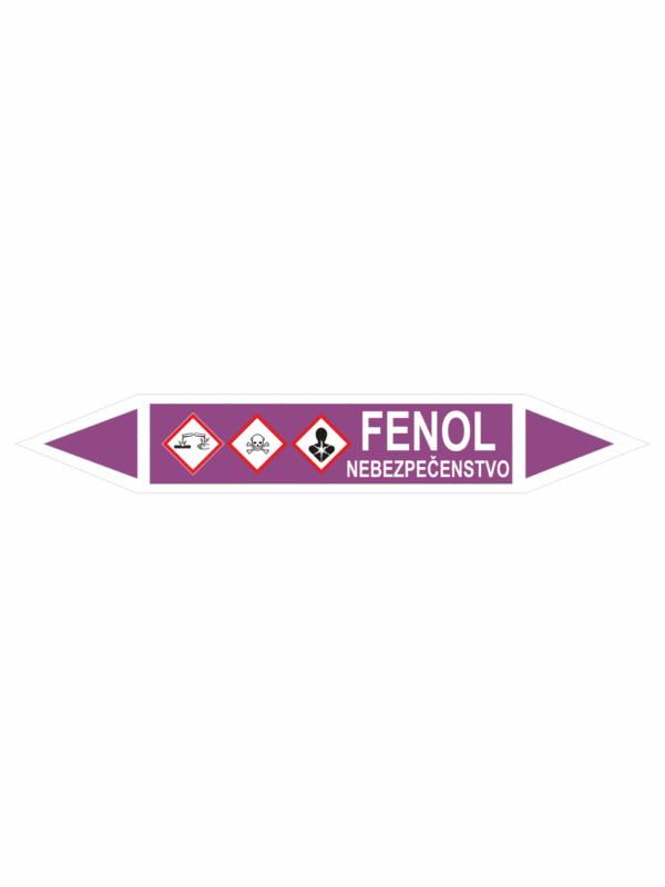 Značenie potrubí - Obojsmerné šípky se symboly: Fenol / Nebezpečenstvo