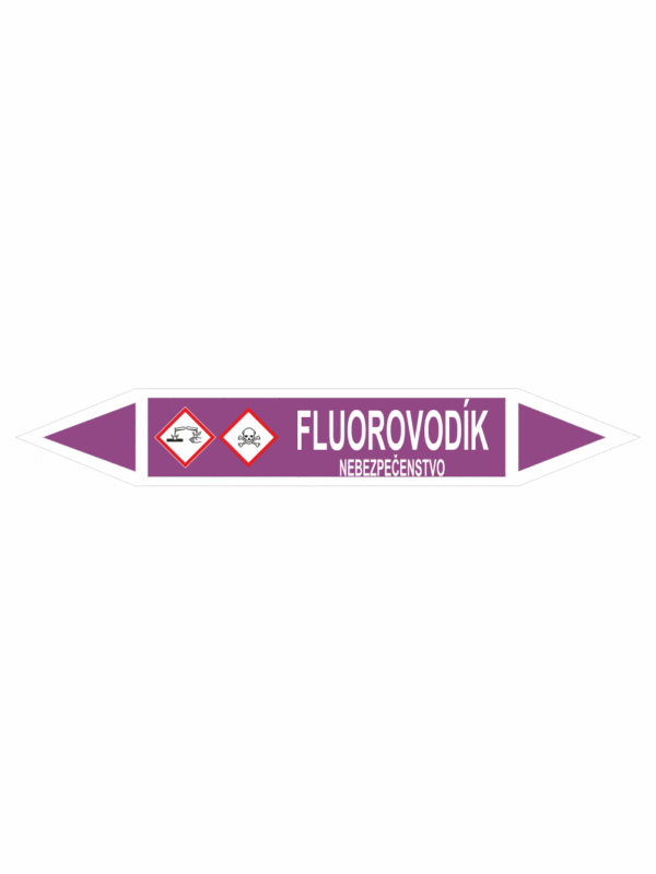 Značenie potrubí - Obojsmerné šípky se symboly: Fluorovodík / Nebezpečenstvo