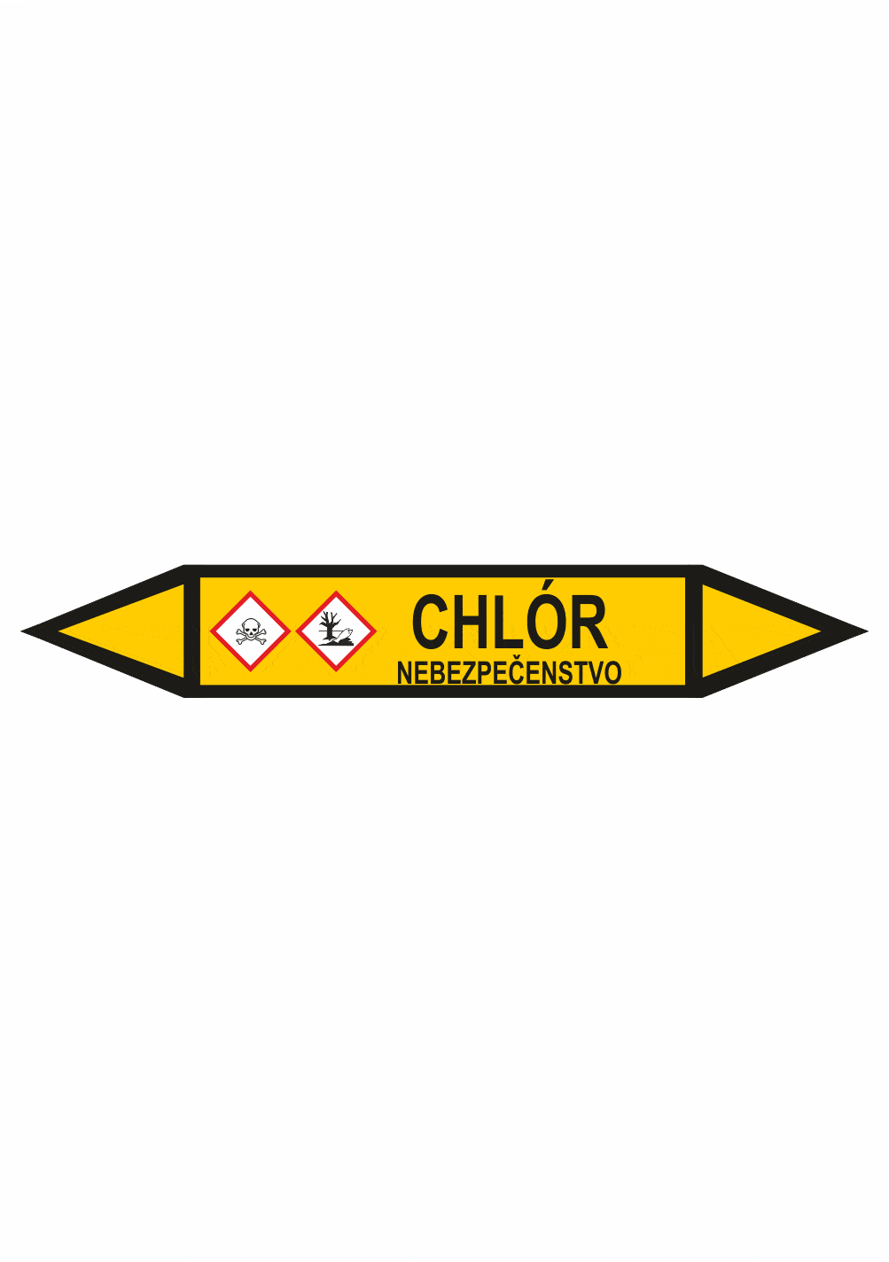 401219 Značenie potrubí - Obojsmerné šípky se symboly: Chlór / Nebezpečenstvo