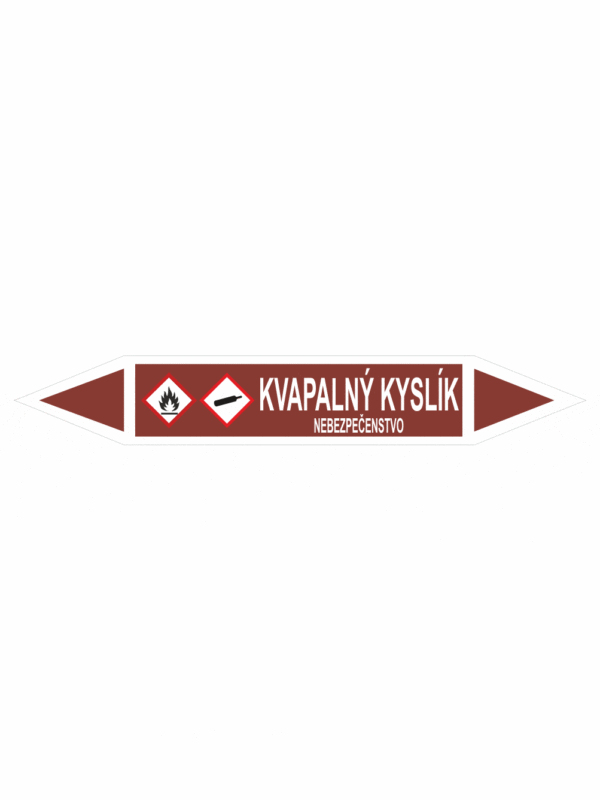 Značenie potrubí - Obojsmerné šípky se symboly: Kvapalný kyslík / Nebezpečenstvo