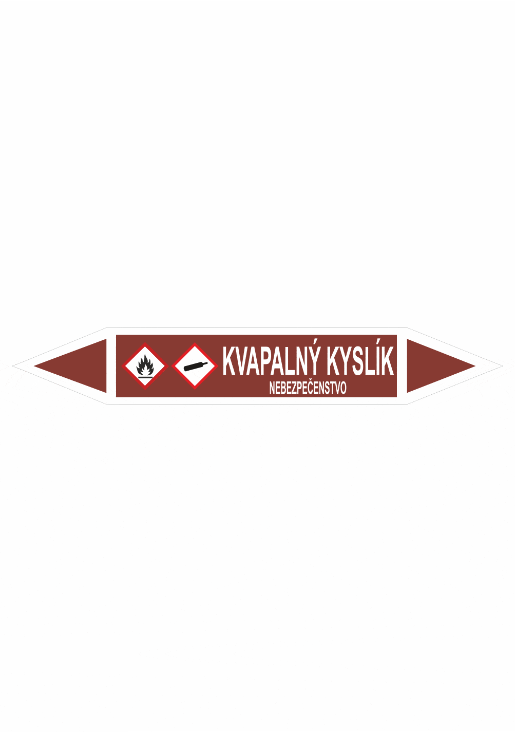 401221 Značenie potrubí - Obojsmerné šípky se symboly: Kvapalný kyslík / Nebezpečenstvo