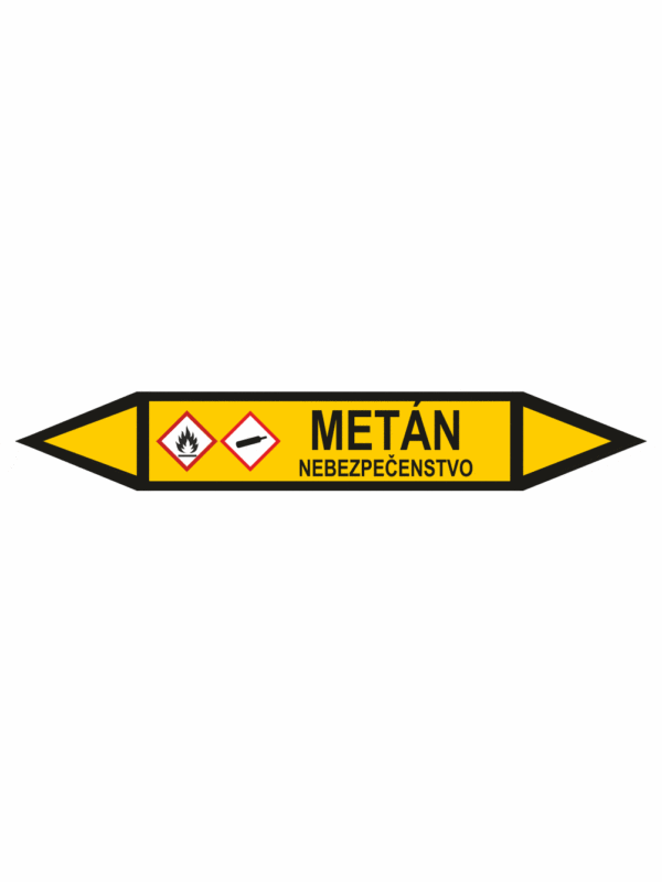 Značenie potrubí - Obojsmerné šípky se symboly: Metán / Nebezpečenstvo