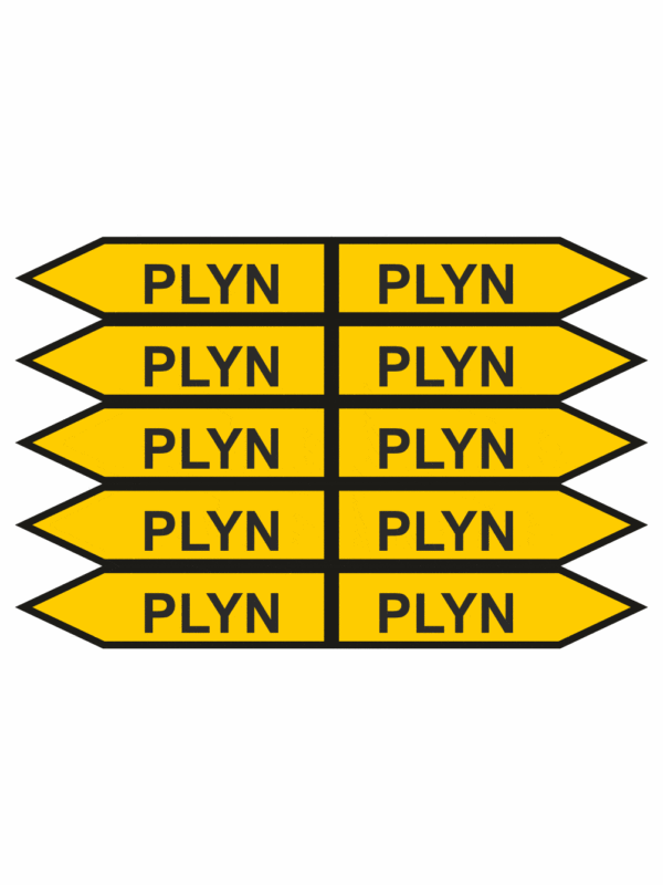 Značenie potrubí - Jednosmerné šípky: Plyn (Text)