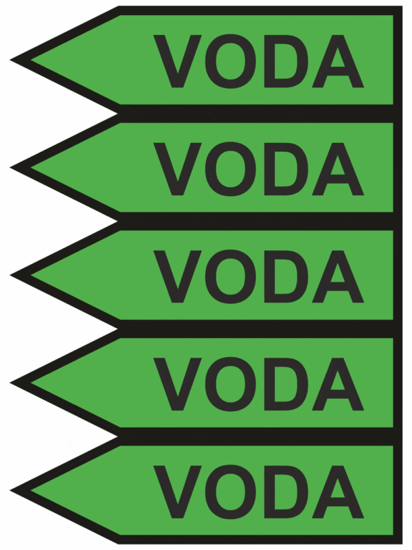 Značenie potrubí - Jednosmerné šípky: Voda, smer vľavo (Text)