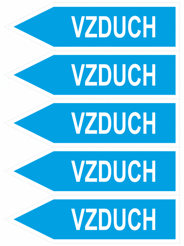 Značenie potrubí - Jednosmerné šípky: Vzduch, smer vľavo (Text)