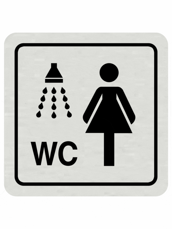Značenie budov a pristor - Hliníkové piktogramy: Sprcha a WC ženy