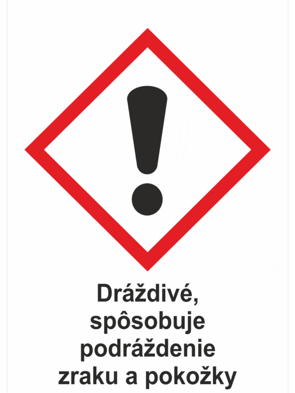 Označenie obalov nebezpečných látok - GHS symboly s textom: Dráždivé, sposobuje podráždenie zraku a pokožky