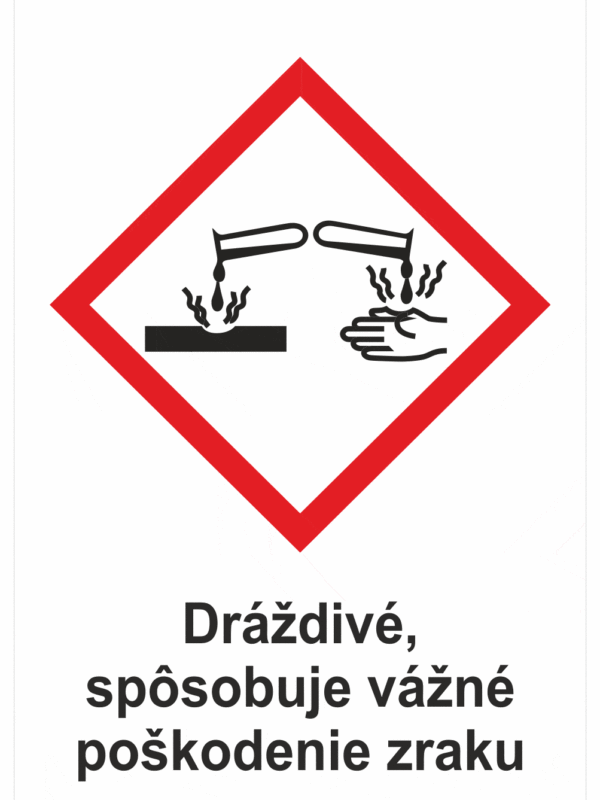 Označenie obalov nebezpečných látok - GHS symboly s textom: Dráždivé, sposobuje vážné poškodenie zraku