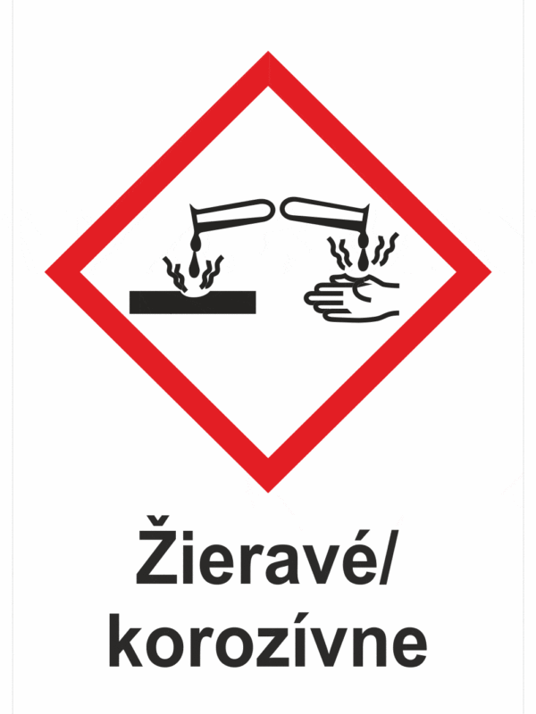 Označenie obalov nebezpečných látok - GHS symboly s textom: Žieravé / Korozívne
