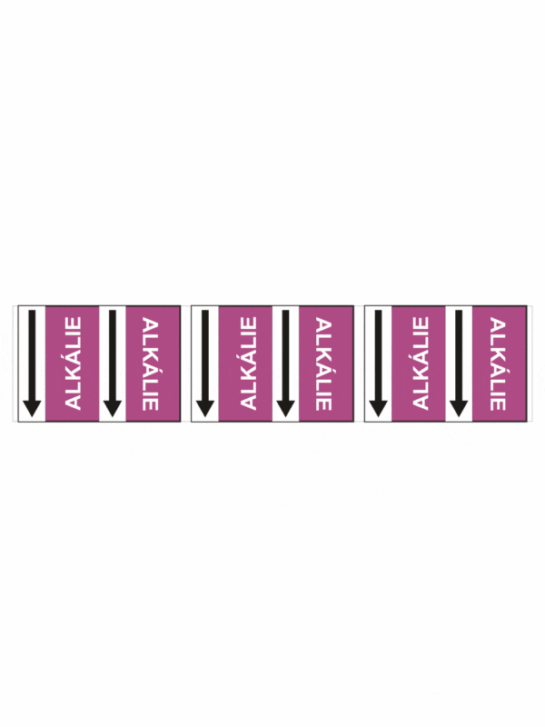 Značenie potrubí - Potrubné pásy smerove s textom: Alkálie