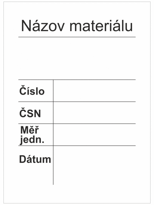 Značenie budov a priestorov - Značenie materiálov: Názov materiálu / Číslo / ČSN / Měř. jedn. / Dátum