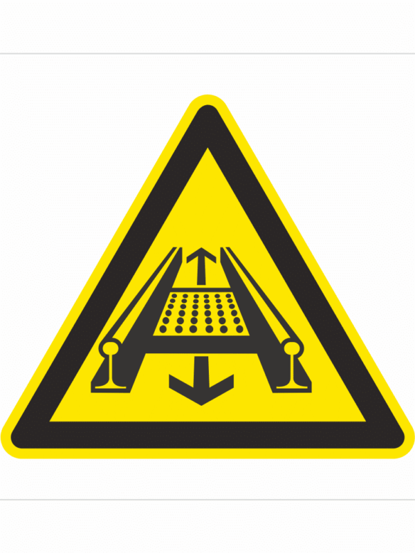 Bezpečnostní značení - Výstražný symbol: Pozor Dopravníkový systém na kolejích