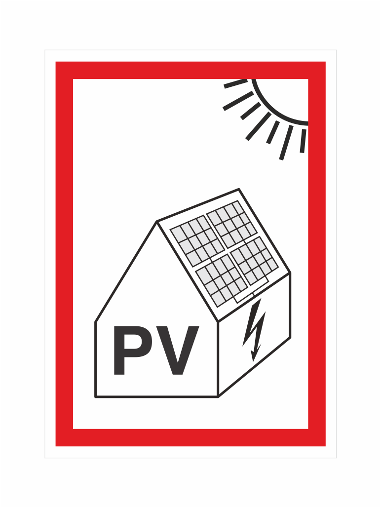 332000 Označení FVE na budově Bezpečnostní značení - Označení fotovoltaické instalace: FVE na budově