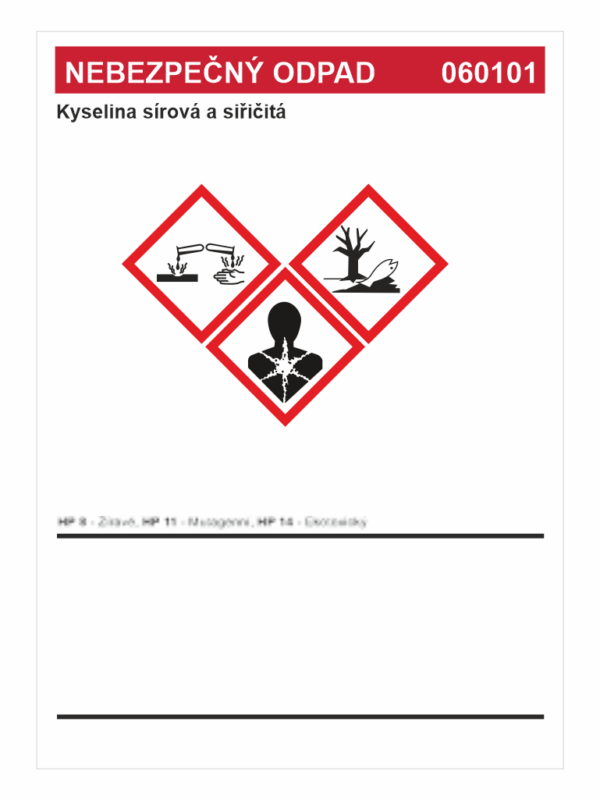 Nebezpečný odpad 060101 Kyselina sírová a siřičitá