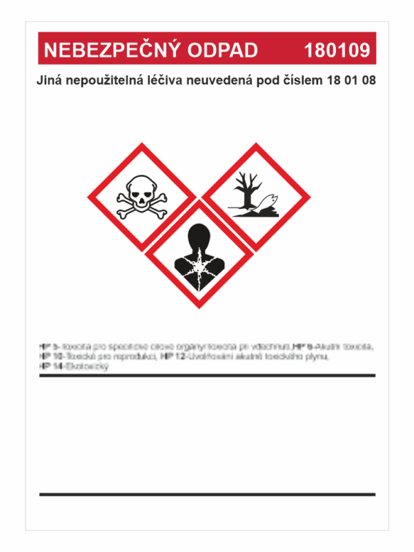 Nebezpečný odpad 180109 Jiná nepoužitelná léčiva.....