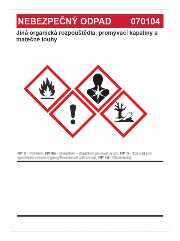Nebezpečný odpad 070104 Jiná organická rozpouštědla ....