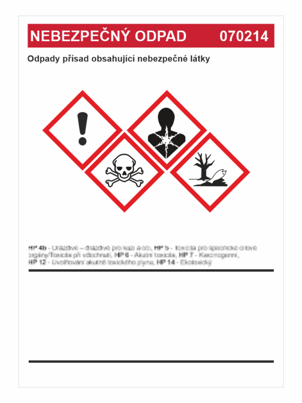 Nebezpečný odpad 070214 Odpady přísad obsahující nebezpečné látky