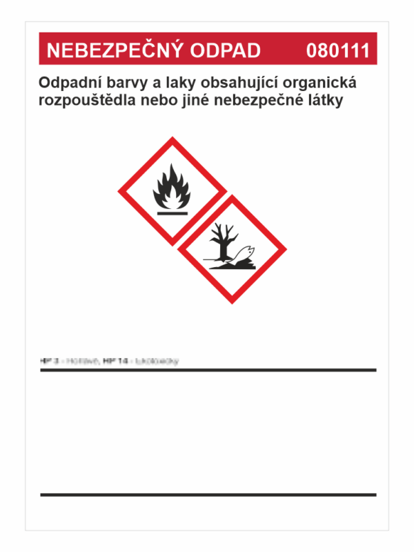 Nebezpečný odpad 080111 Odpadní barvy a laky ....