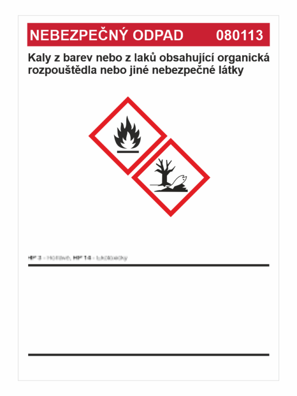 Nebezpečný odpad 080113 Kaly z barev nebo z laků....