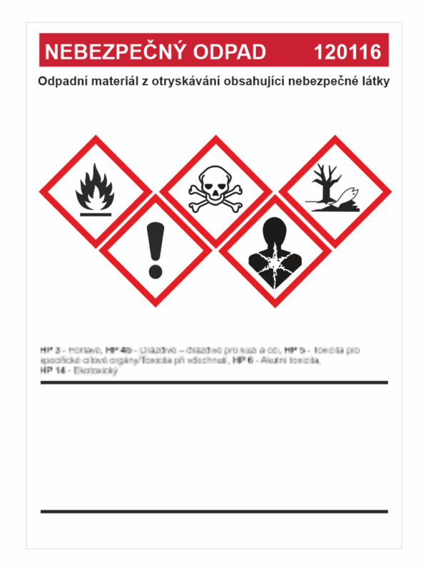 Nebezpečný odpad 120116 Odpadní materiál z otryskávání ....