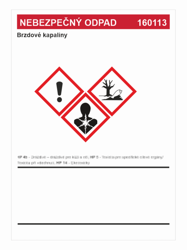 Nebezpečný odpad 160113 Brzdové kapaliny