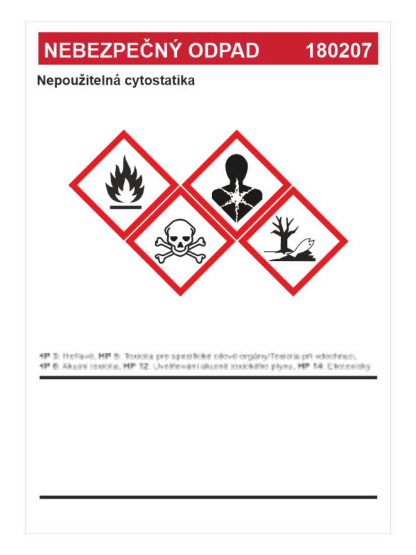 Nebezpečný odpad 180207 - Nepoužitelná cytostatika