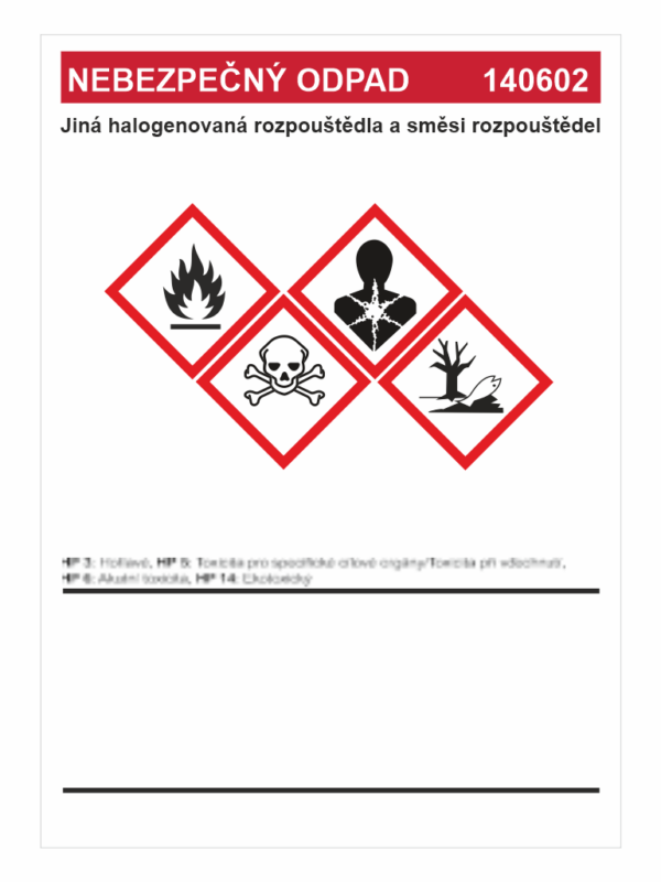 Nebezpečný odpad 140602 - Jiná halogenovaná rozpouštědla ...