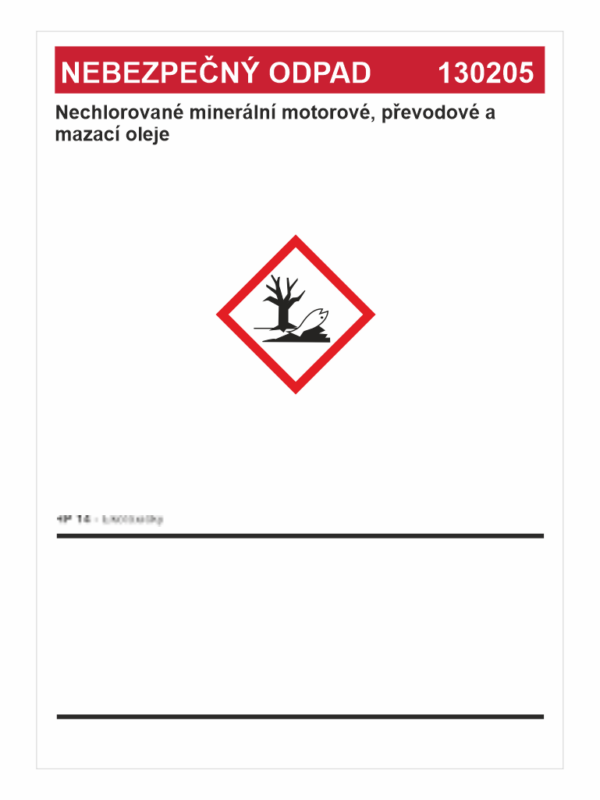 Nebezpečný odpad 130205 Nechlorované minerální motorové, převodové a mazací oleje