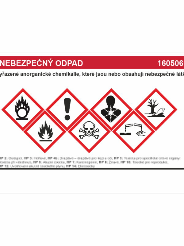 Nebezpečný odpad 160507 - Vyřazené anorganické chemikálie, .....