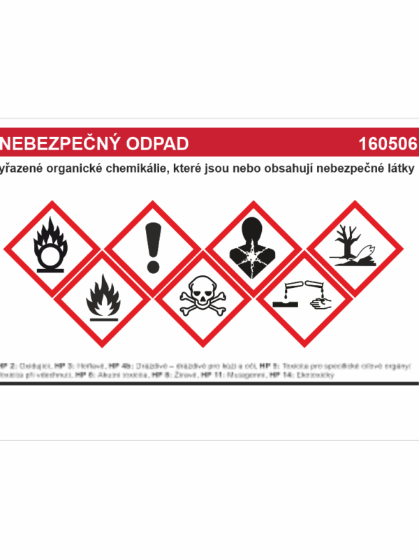 Nebezpečný odpad 160508 - Vyřazené organické chemikálie, ...