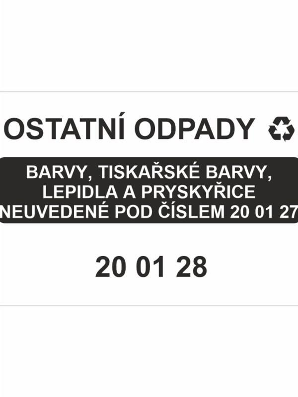 Ostatní odpady 200128 - Barvy, tiskařské barvy, lepidla ....