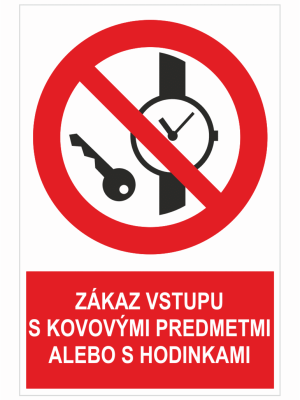Zákaz vstupu s kovovými predmetmi ISO 7010