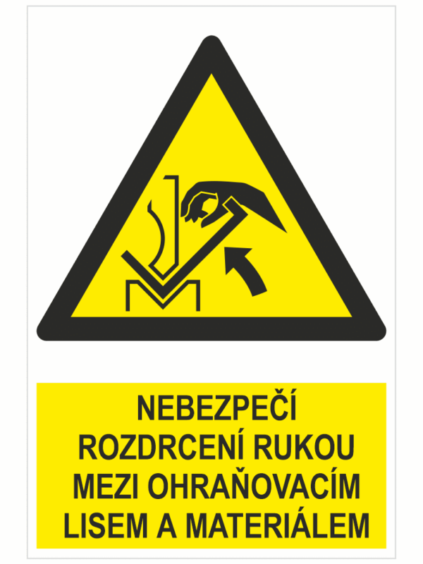 NEBEZPEČÍ Rozdrcení rukou mezi ohraňovacím lisem a materiálem - ISO 7010