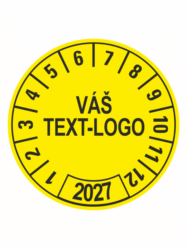 Kontrolní štítek 2027 – Váš text/logo žlutý